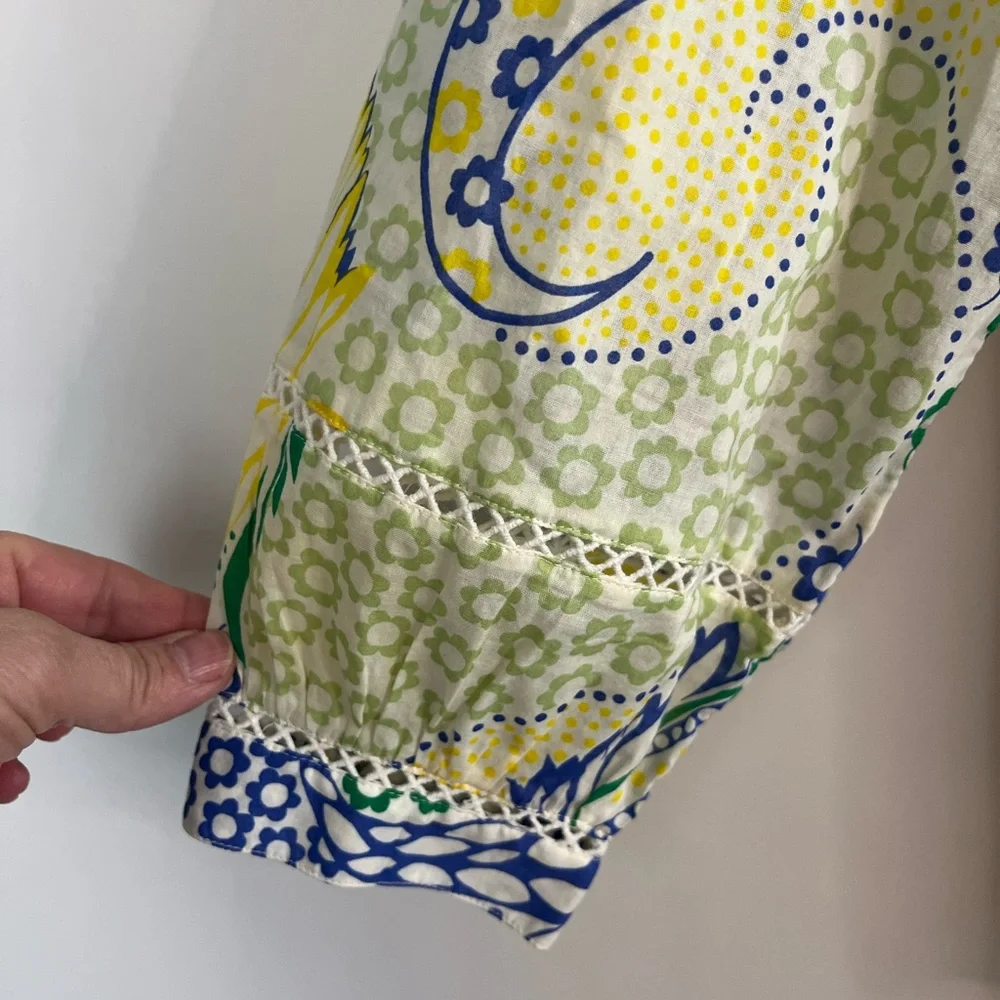 Talbots 100% Cotton Colorful Floral Paisley Blouse M Lightweight Button Front - Picture 3 of 7
